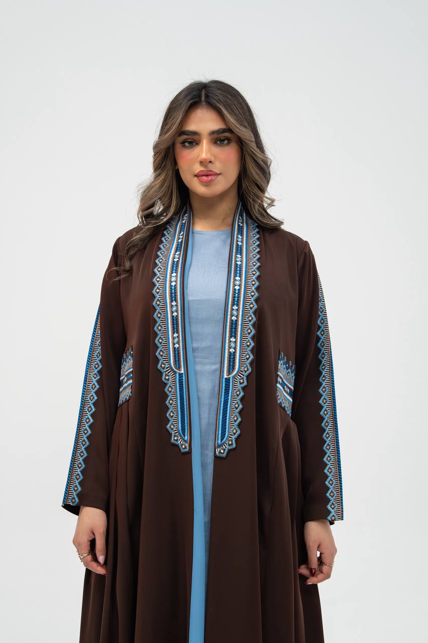Brown crepe fabric abaya with embroidery