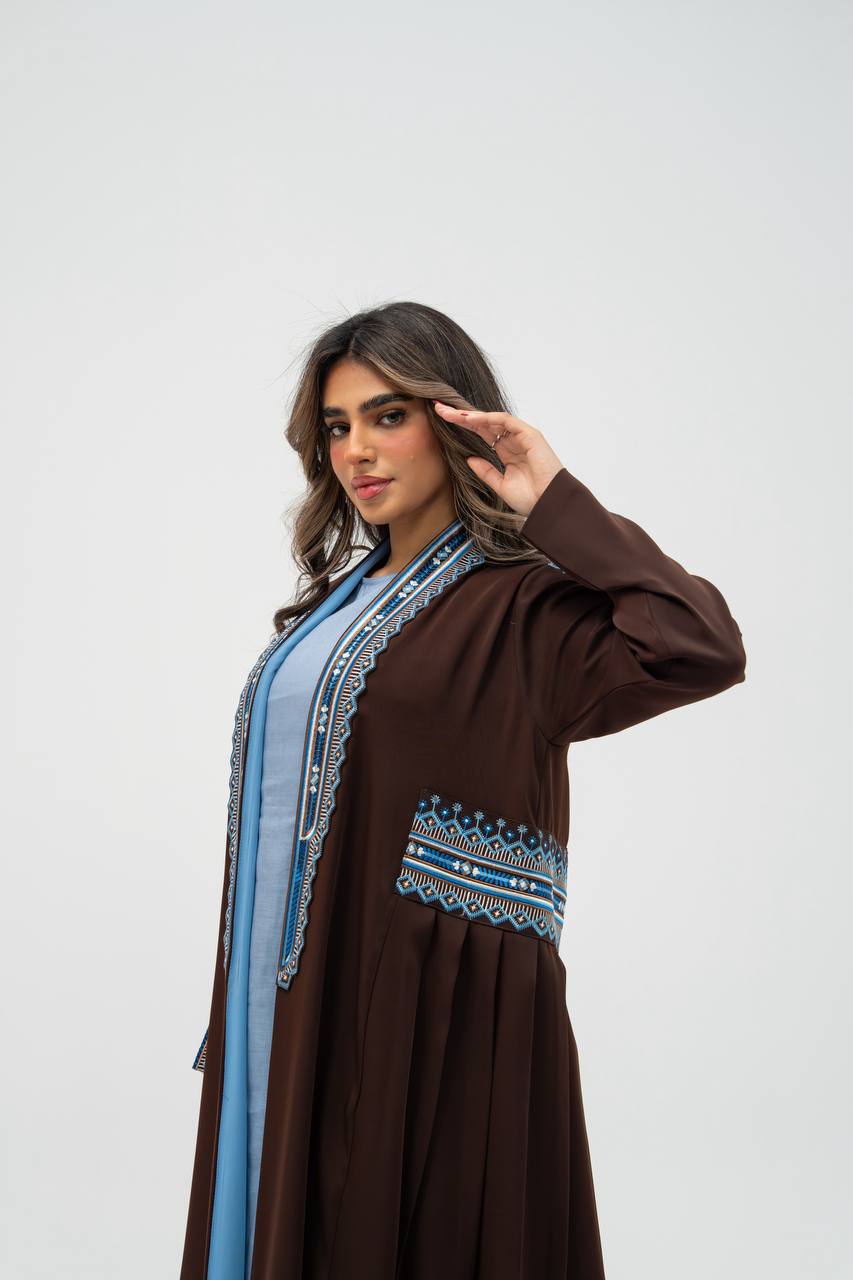 Brown crepe fabric abaya with embroidery