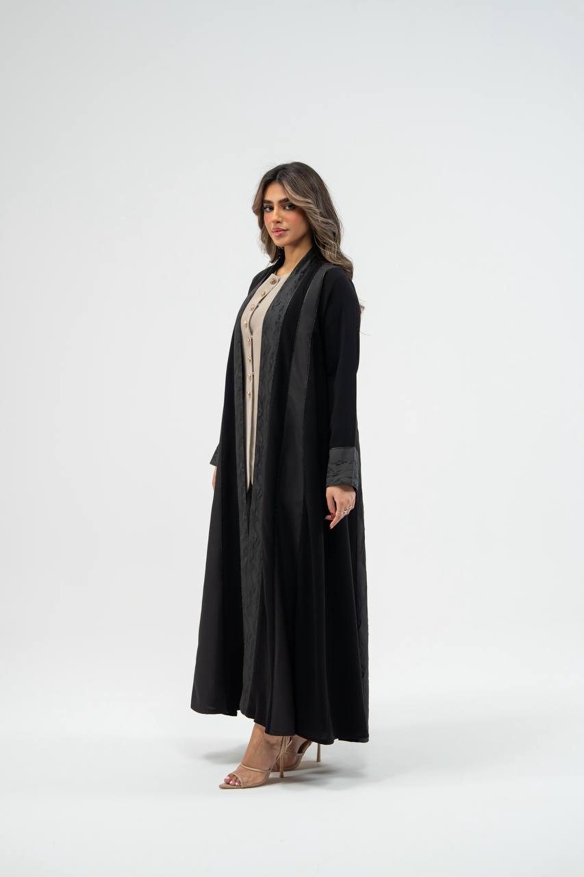 Black crepe fabric abaya with jacquard