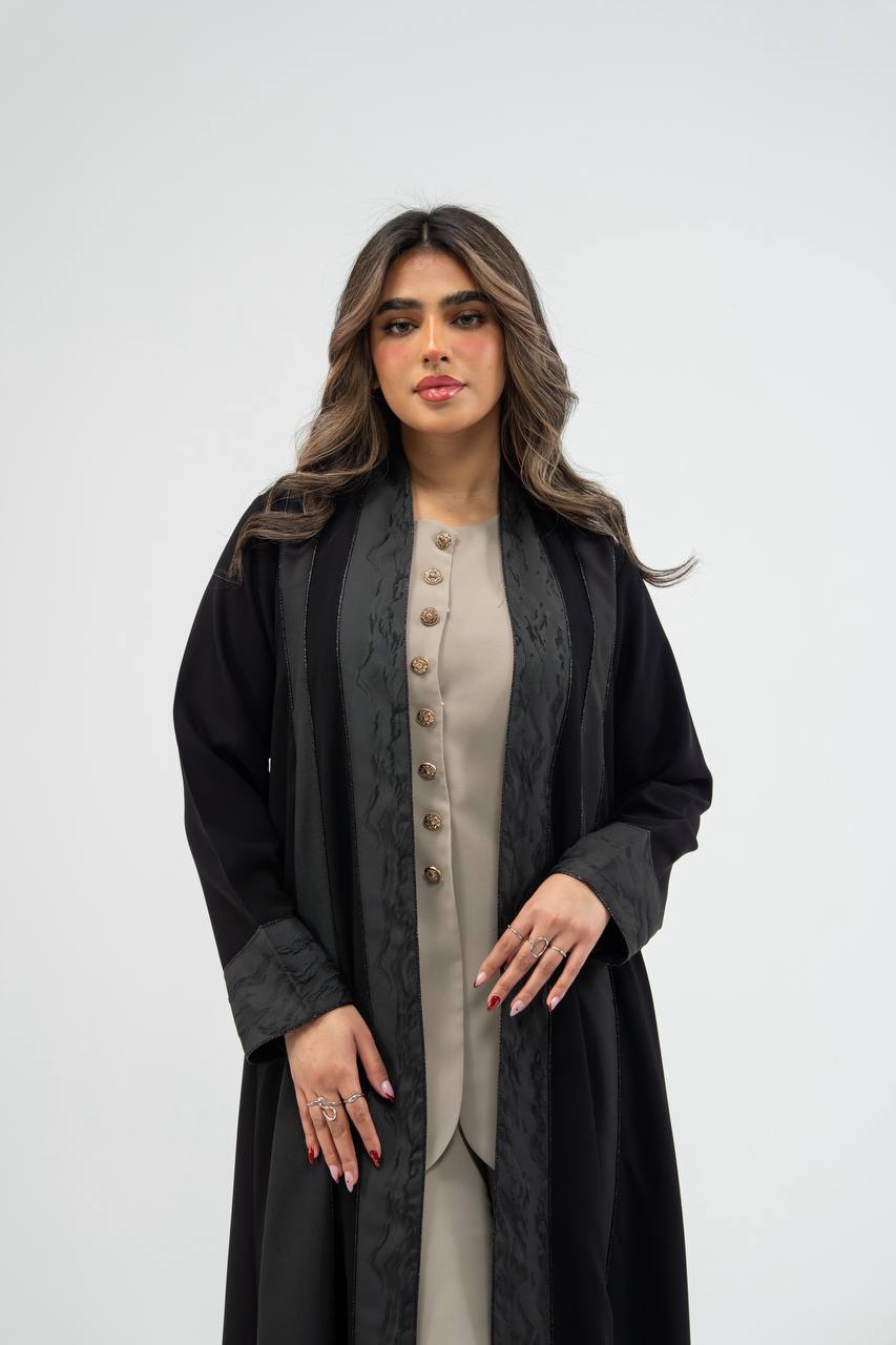 Black crepe fabric abaya with jacquard