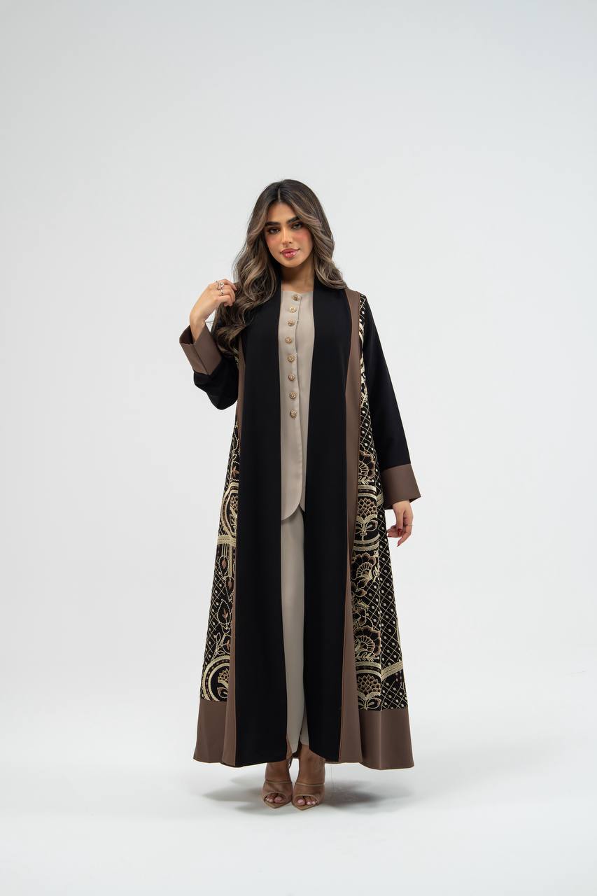 Black crepe abaya with embroidery