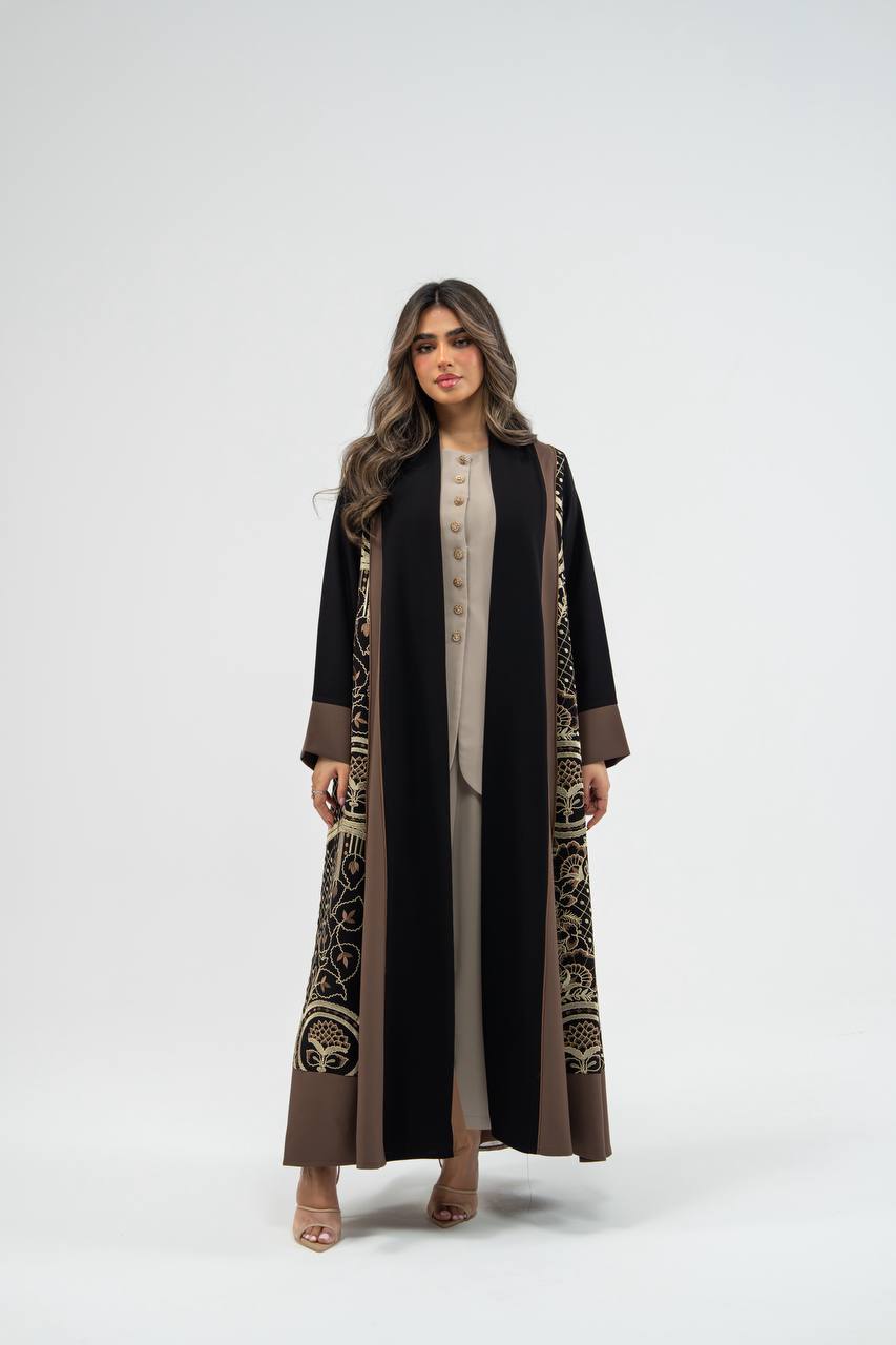Black crepe abaya with embroidery