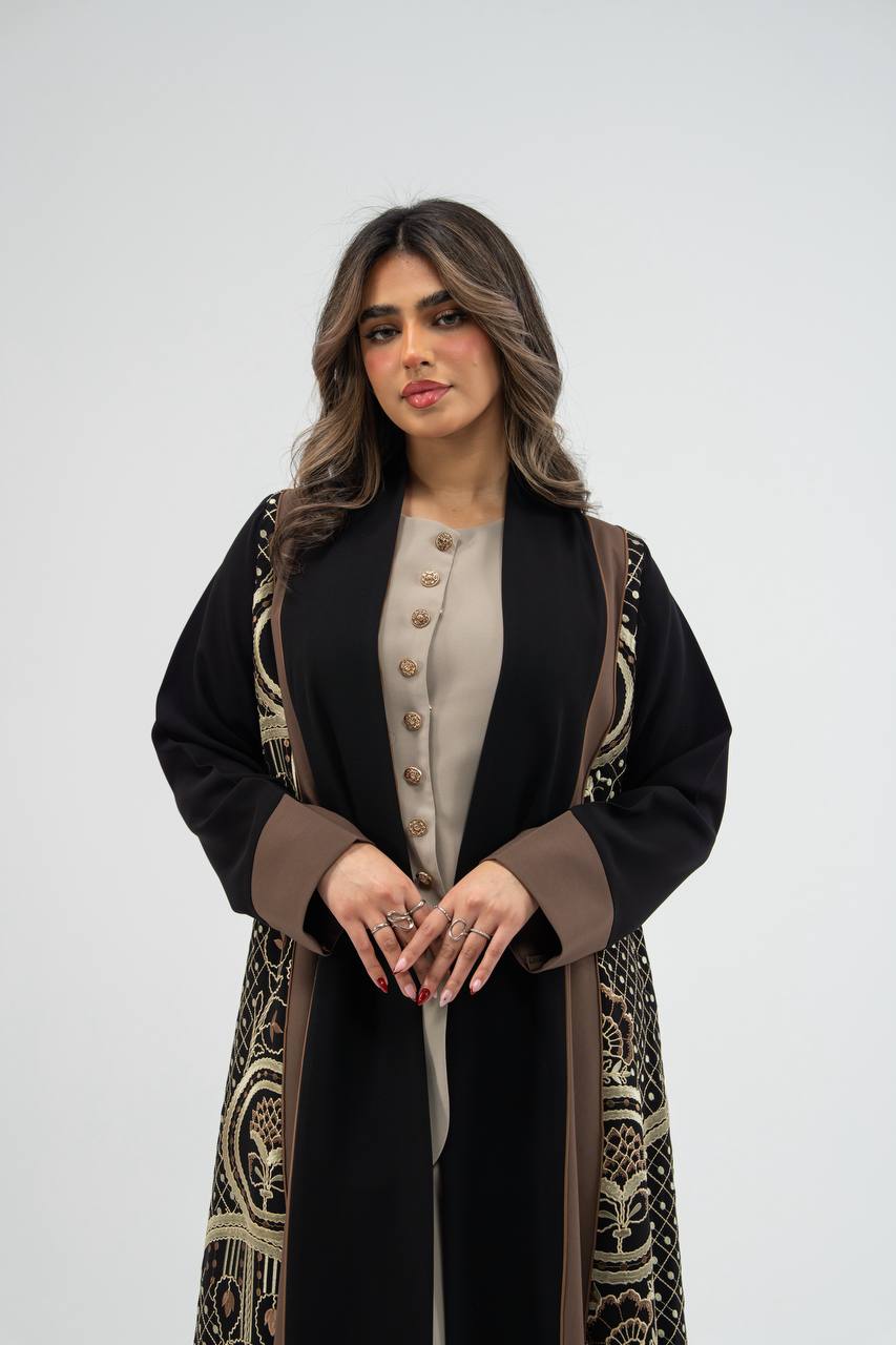 Black crepe abaya with embroidery