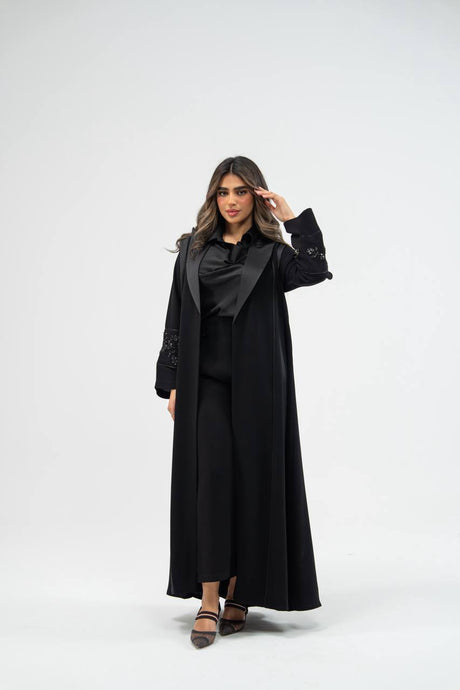 Black crepe fabric abaya with satin
