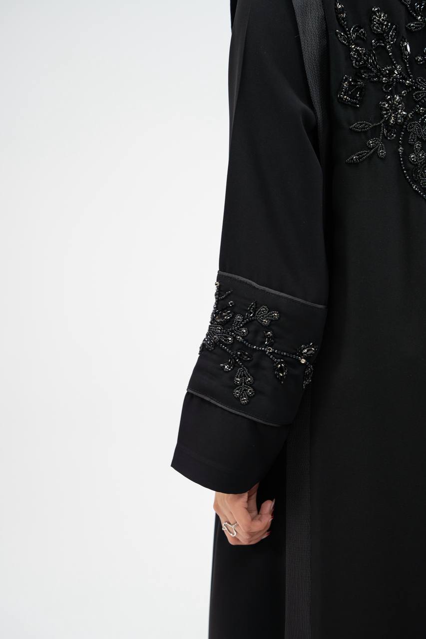 Black crepe fabric abaya with satin