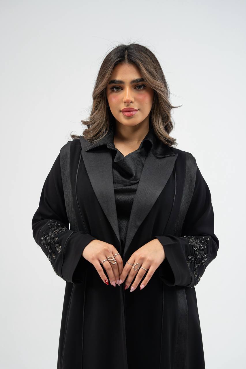 Black crepe fabric abaya with satin