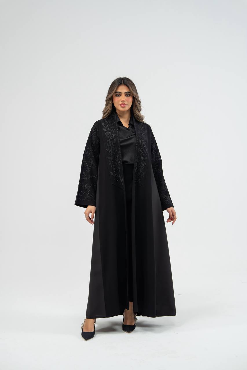 Black crepe abaya with embroidery