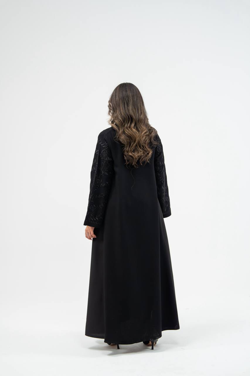 Black crepe abaya with embroidery