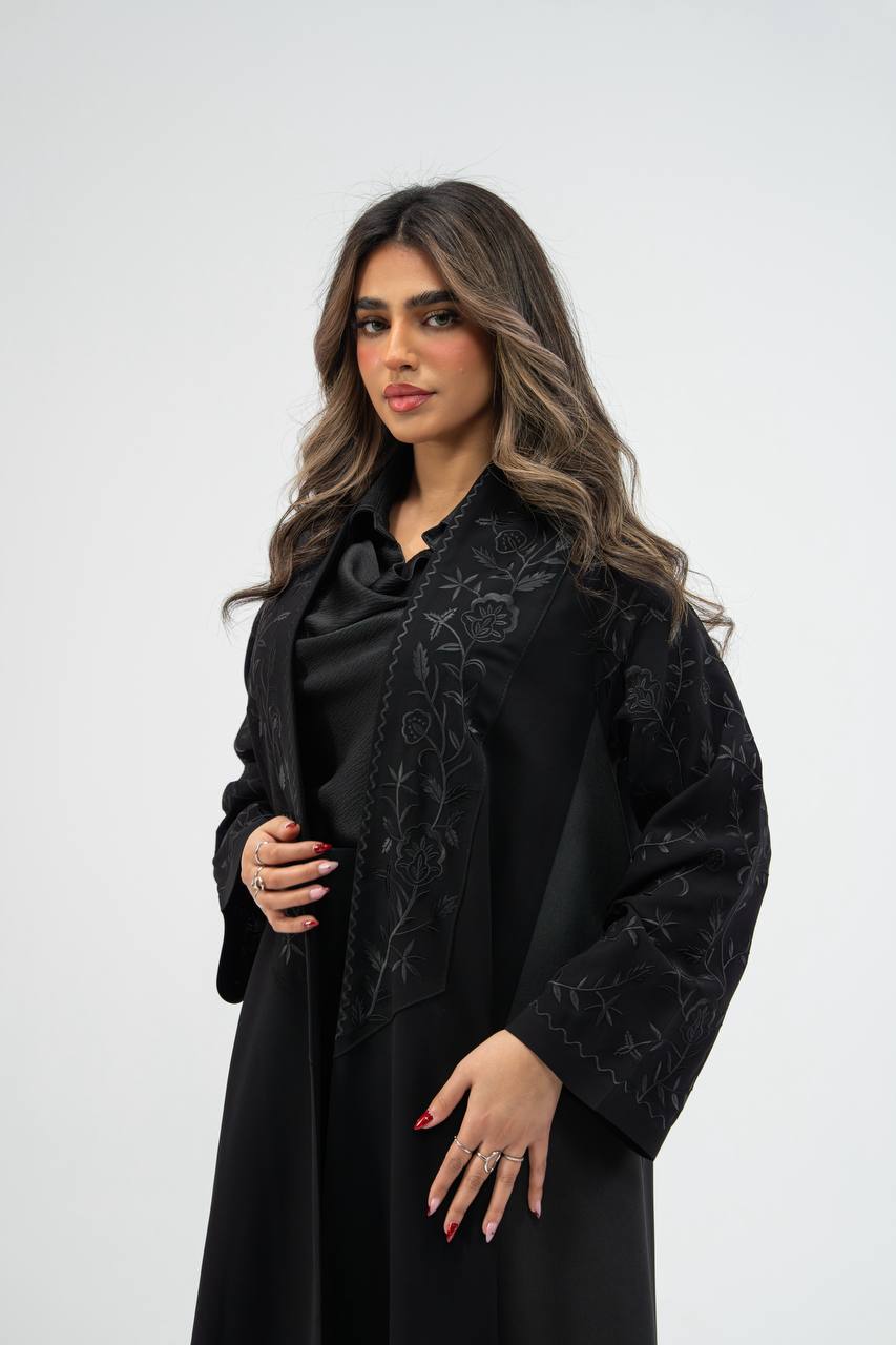 Black crepe abaya with embroidery