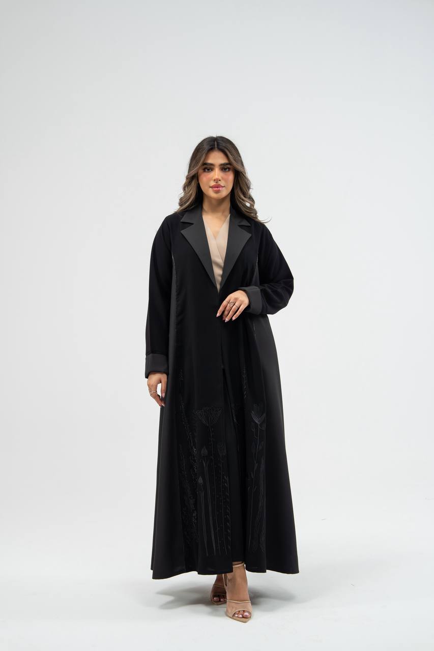 Black crepe abaya with embroidery