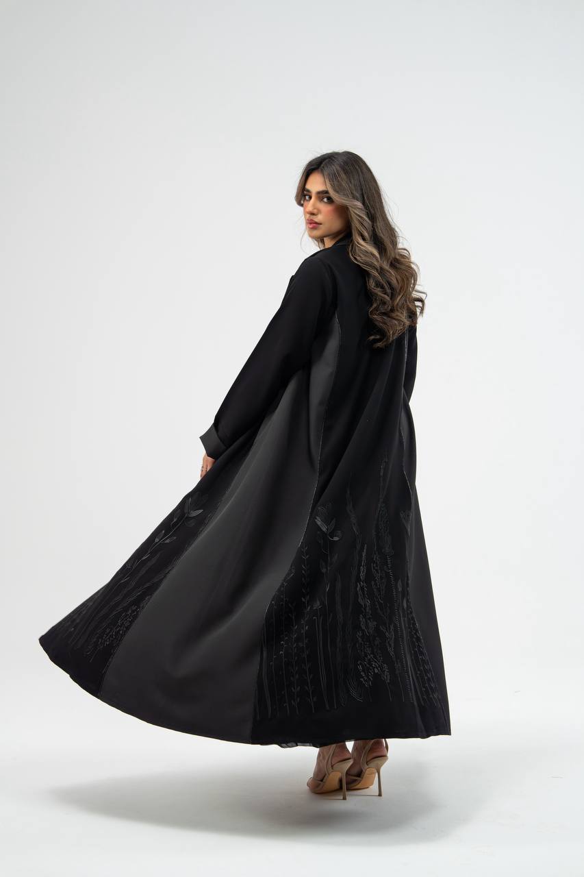 Black crepe abaya with embroidery