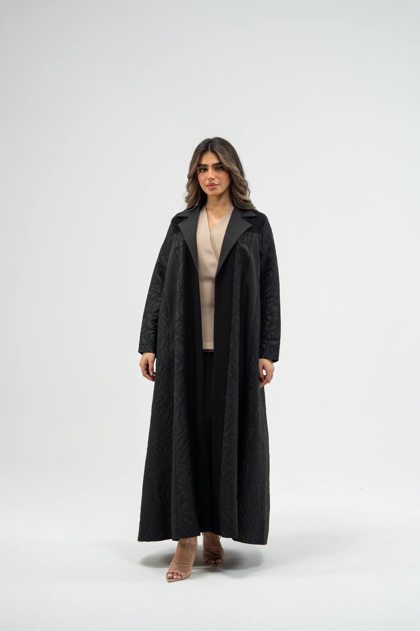 Black crepe abaya with jacquard detailing