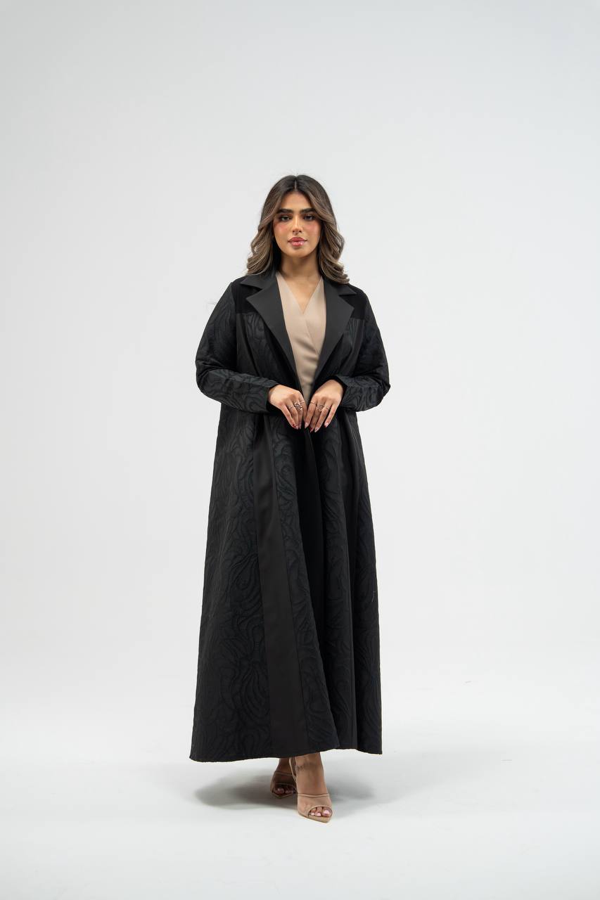 Black crepe abaya with jacquard detailing