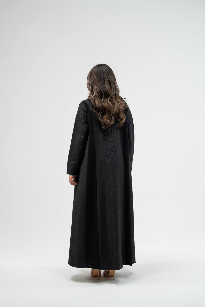 Black crepe abaya with jacquard detailing