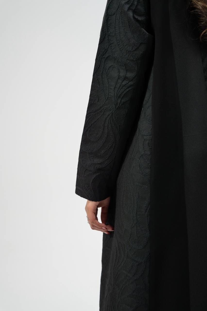Black crepe abaya with jacquard detailing