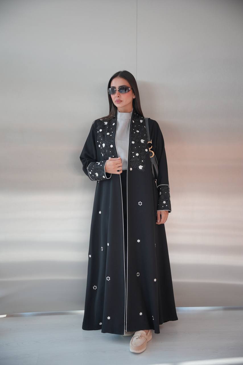Black embroidered Crepe Abaya-2079