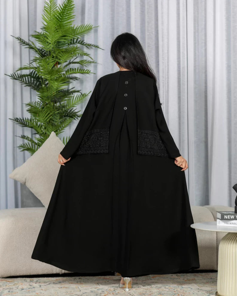 عباية من الكريب مطرزة بخياطة يدوية C:6442