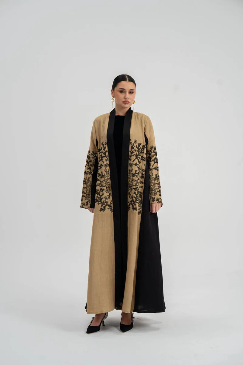 Linen abaya with embroidery. C:6749