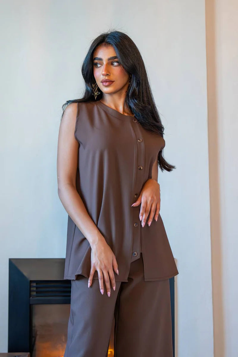 Brown Crepe Vest C:182 Brown