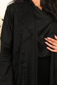 ABAYA BLACK LINEN WITH PEARL 6488 BLACK