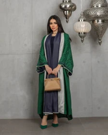 abaya Linen green handmade beads C:6453GREEN