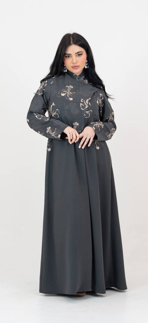 Crepe abaya in gray with embroidery
