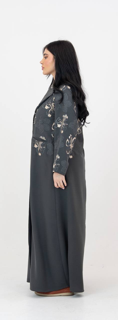Crepe abaya in gray with embroidery