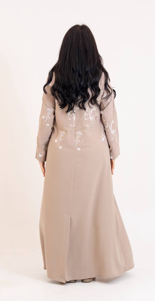 Beige crepe abaya with embroidery