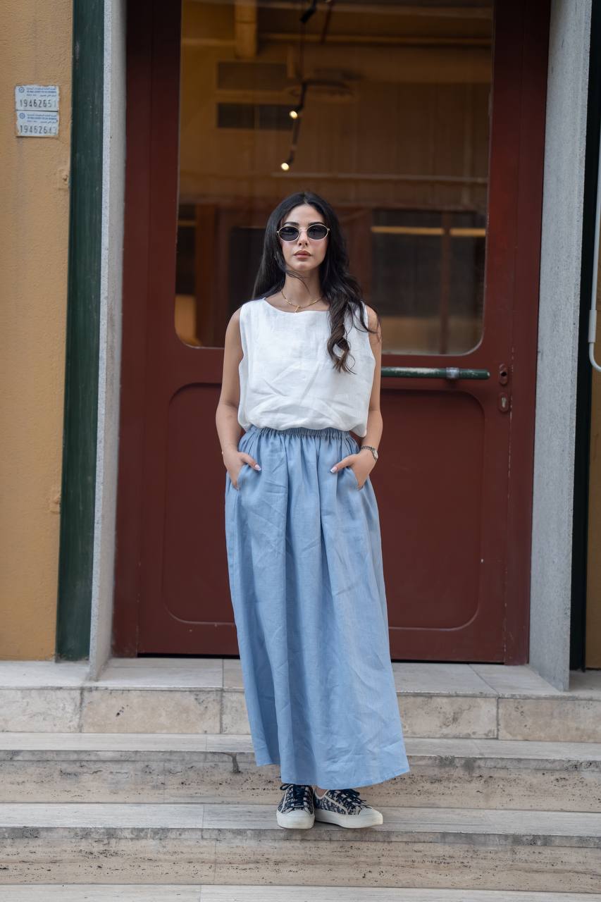 Blouse and skirt set, linen