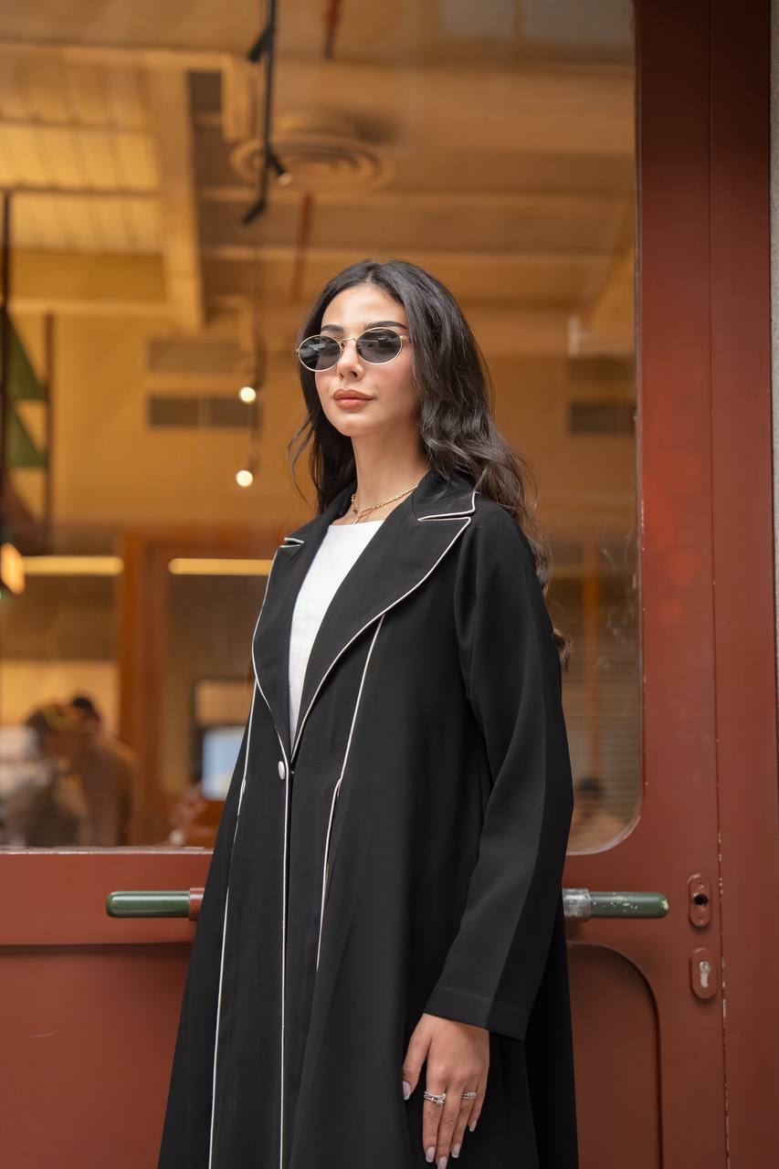 Black crepe abaya with white embroidery