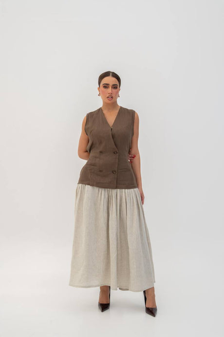 Brown vest set with beige skirt (1715)