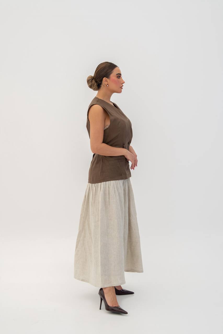 Brown vest set with beige skirt (1715)