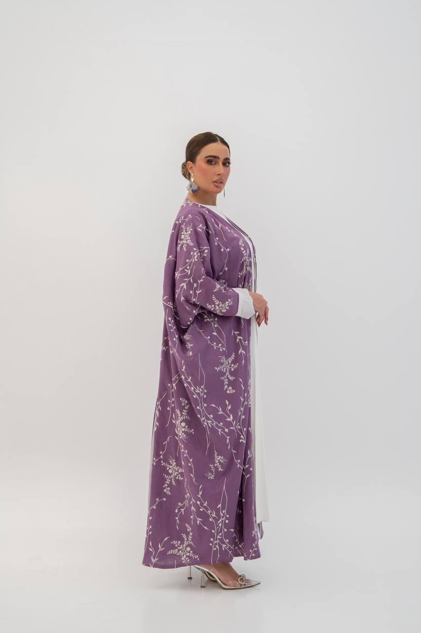 Linen abaya in purple with embroidery (1718)