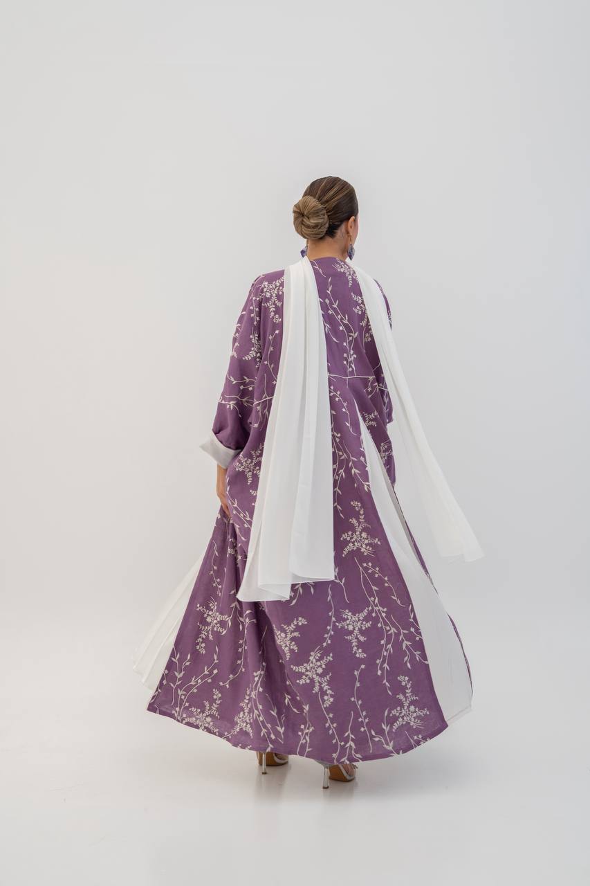 Linen abaya in purple with embroidery (1718)
