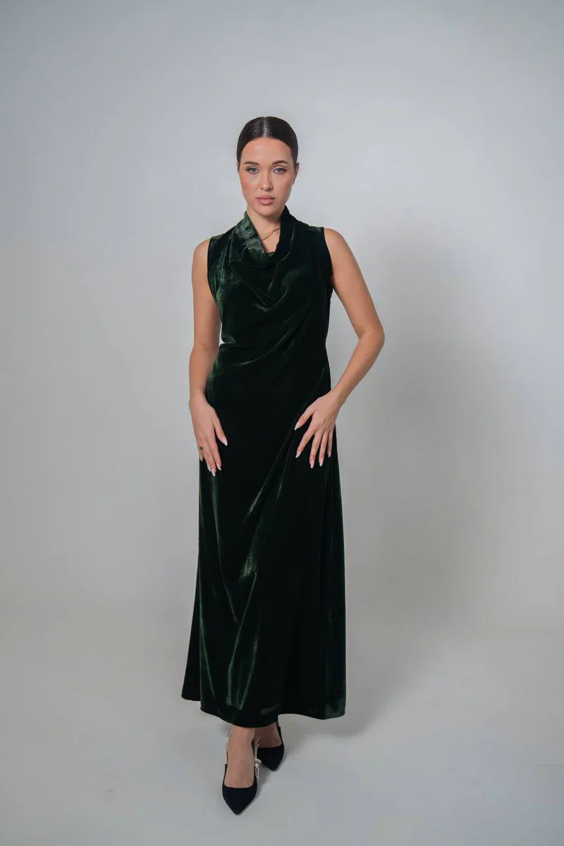 olive green velvet dress.C:222 Green