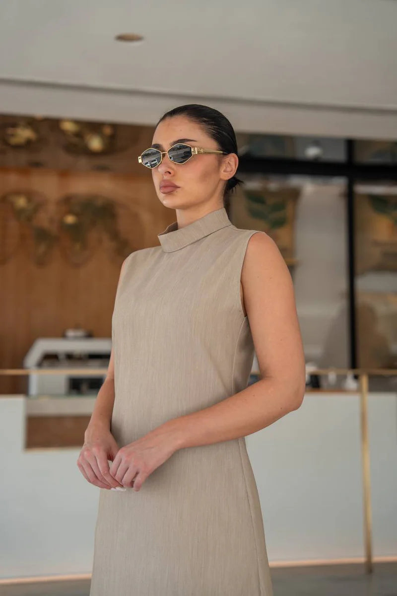 Beige crepe dress .C:217