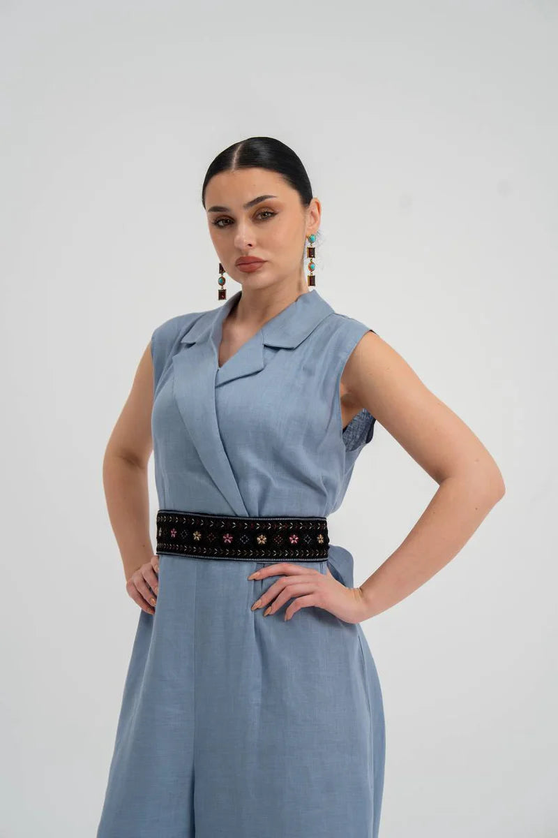 Grey Linen Jumpsuit. C:228 Gray