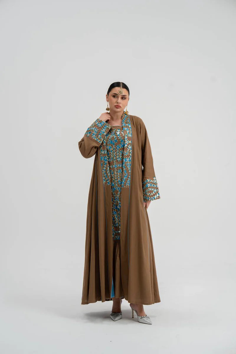 Linen abaya with embroidery (with inner set). C:6743