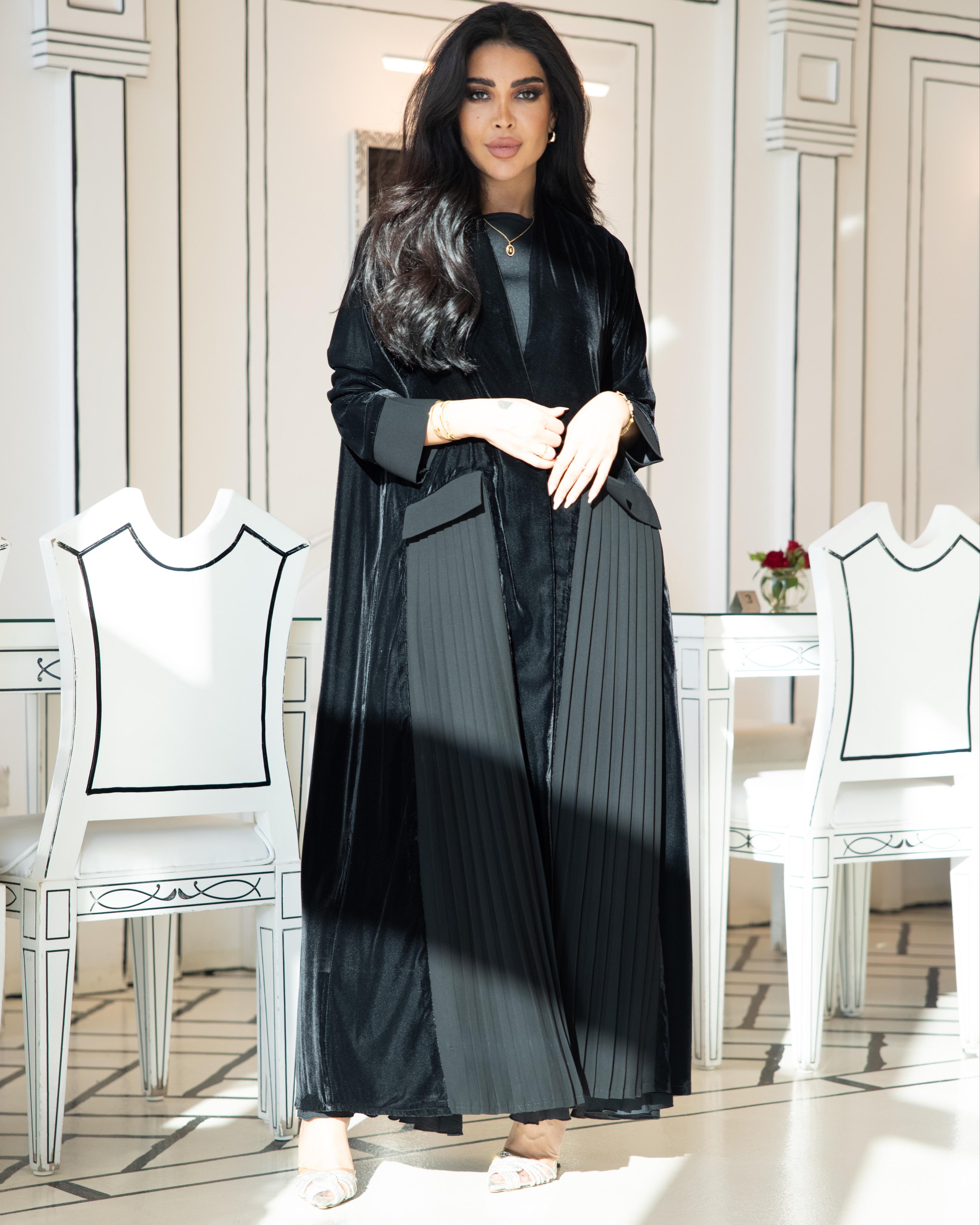Black velvet abaya C:6359BLACK