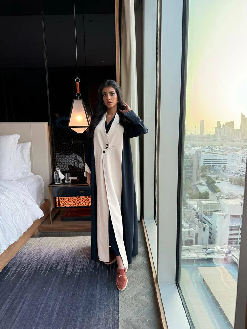 Abaya crepe in two colors dark blue and beige C:6510-1 Black