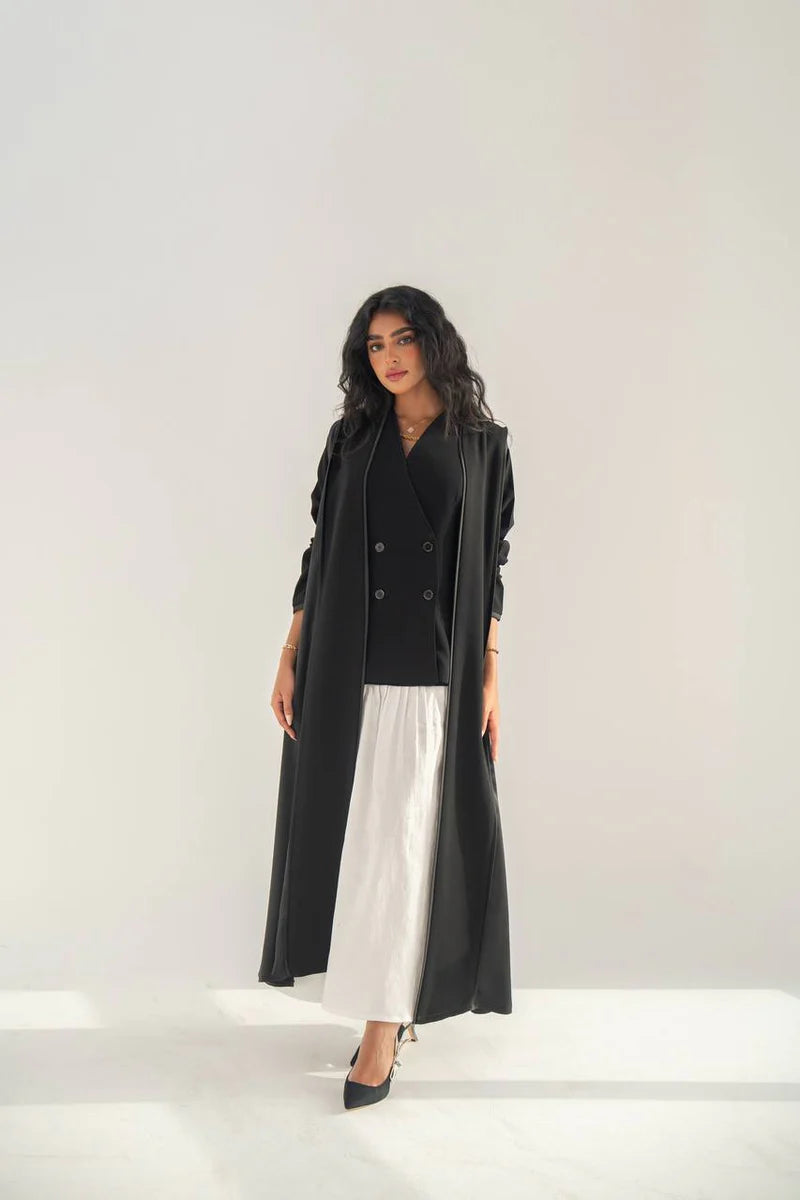 Black crepe abaya with embroidery on the back C:6654