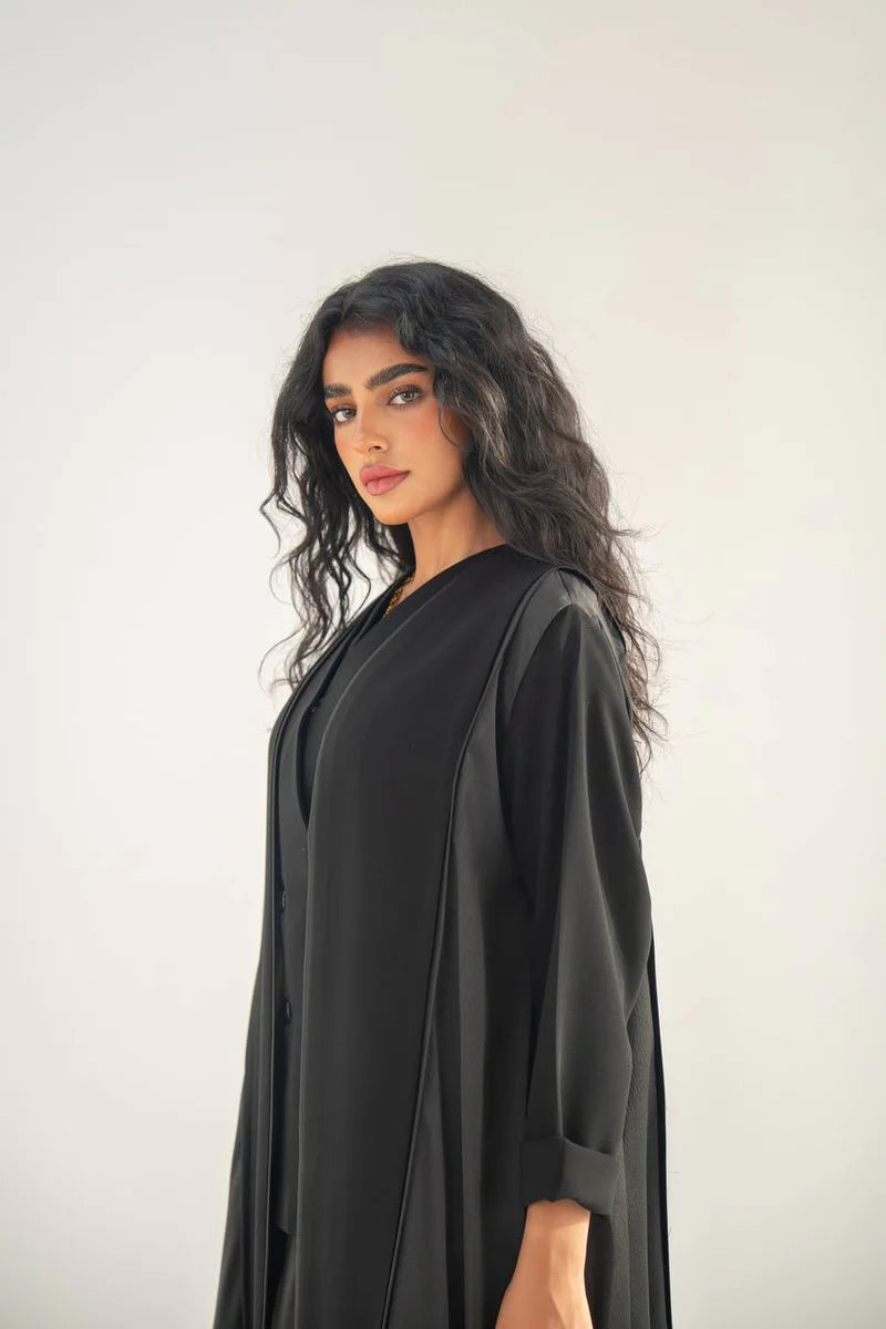 Black crepe abaya with embroidery on the back C:6654