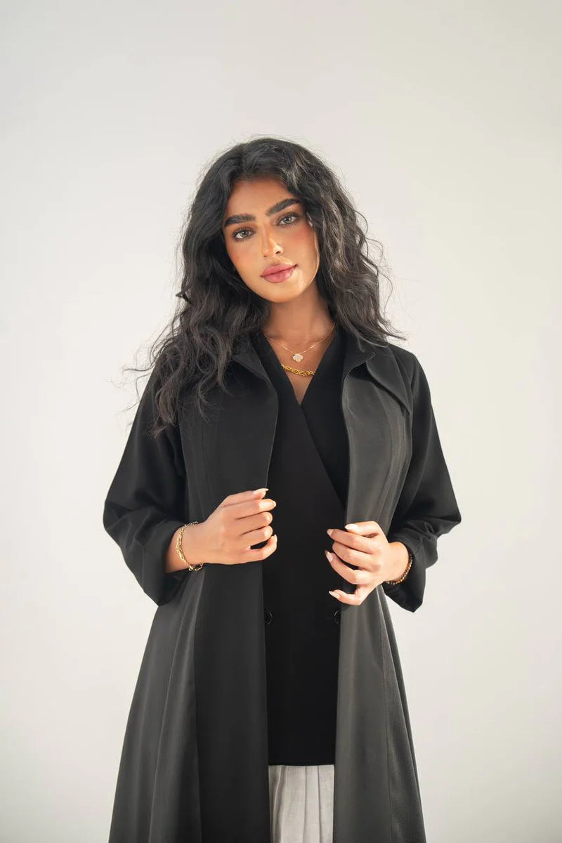 Black crepe abaya with silk crepe C:6653