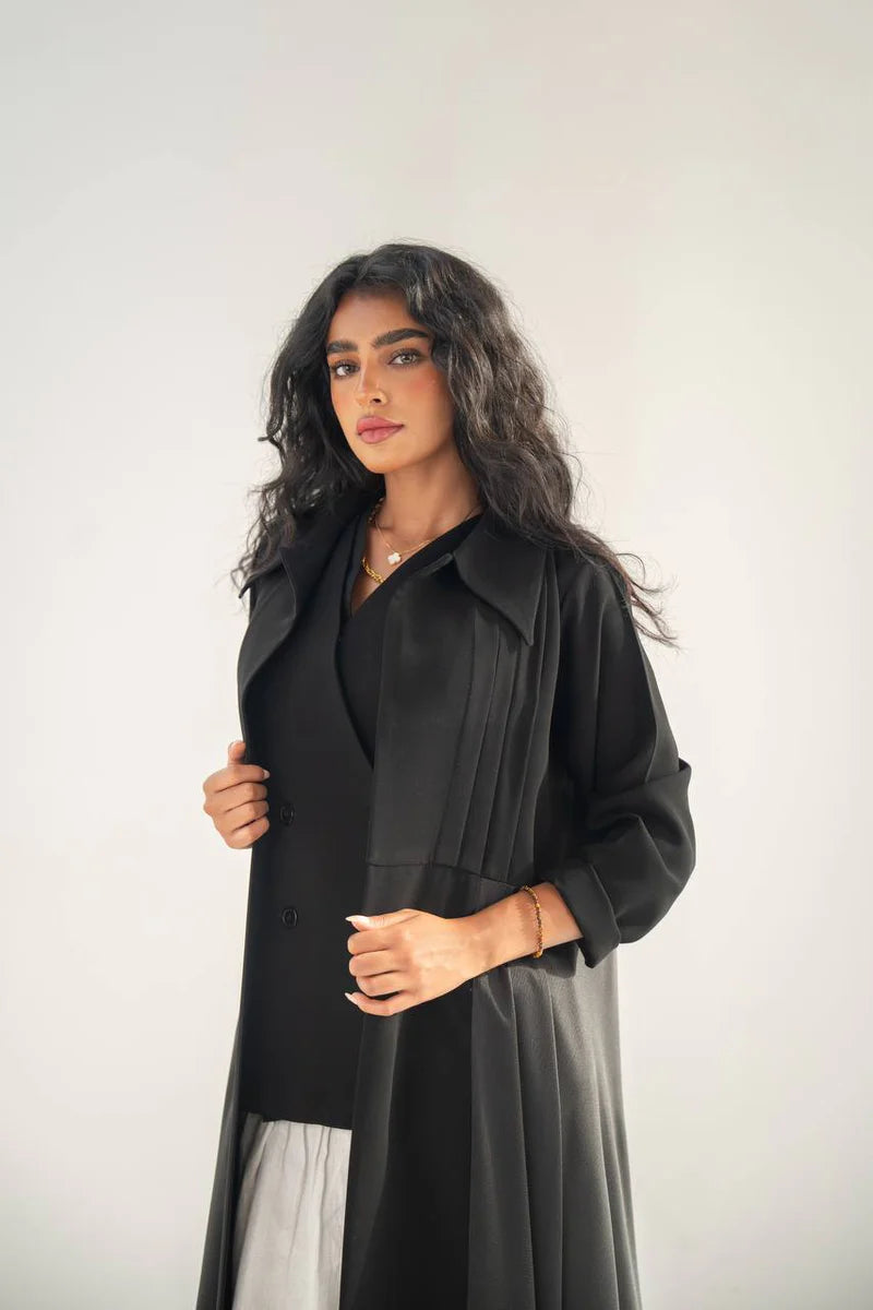 Black crepe abaya with silk crepe C:6653