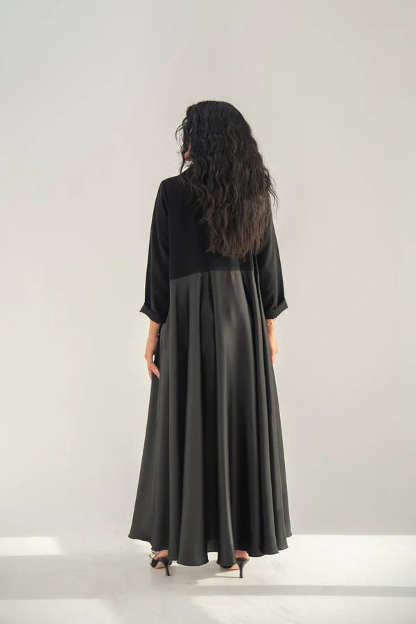 Black crepe abaya with silk crepe C:6653