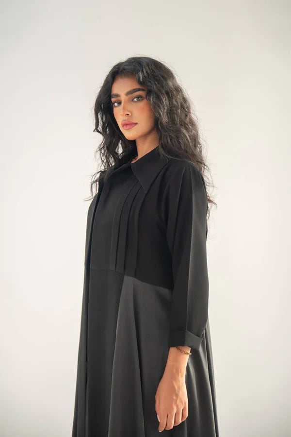 Black crepe abaya with silk crepe C:6653
