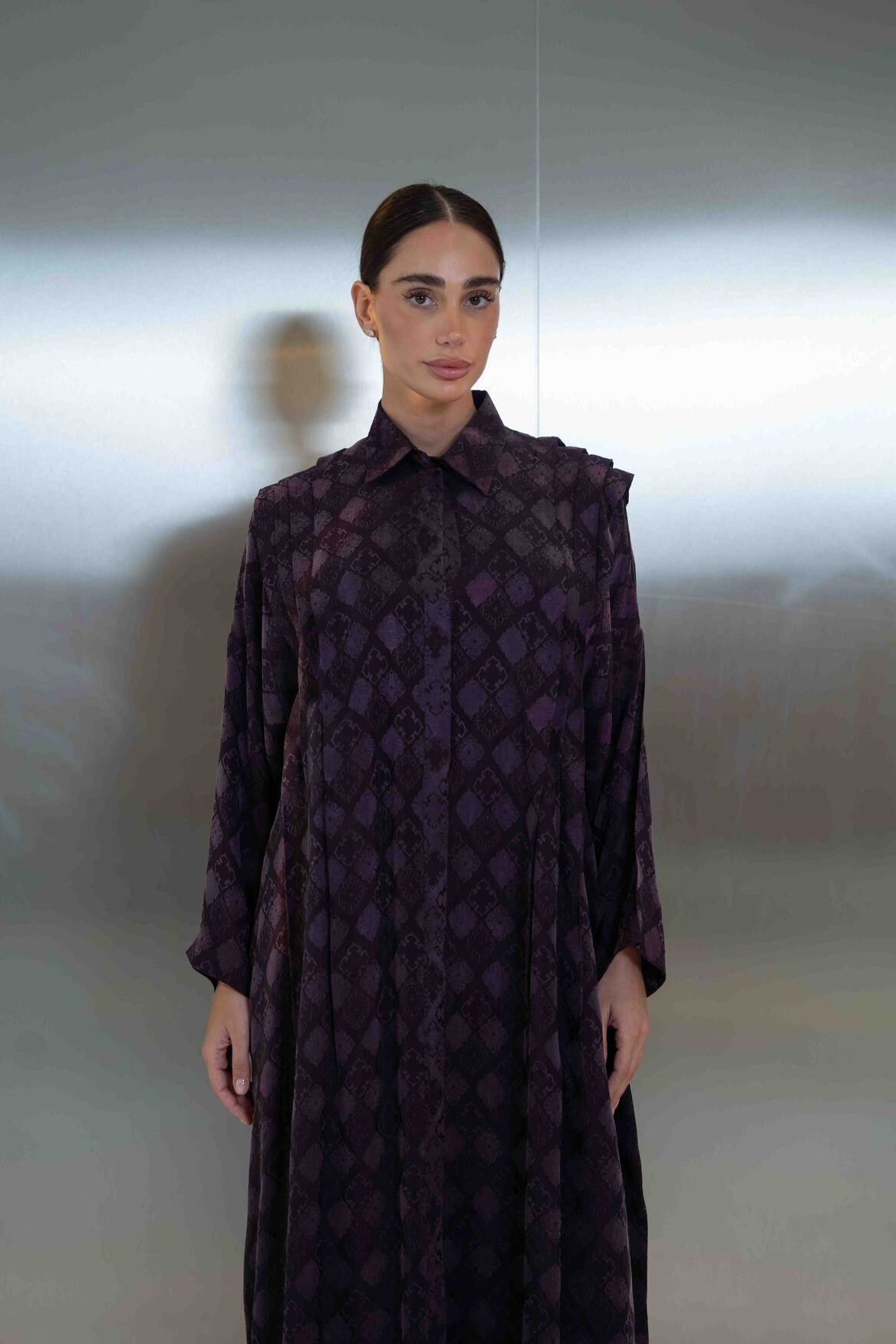 Purple Printed Silk Crepe Abaya-2065