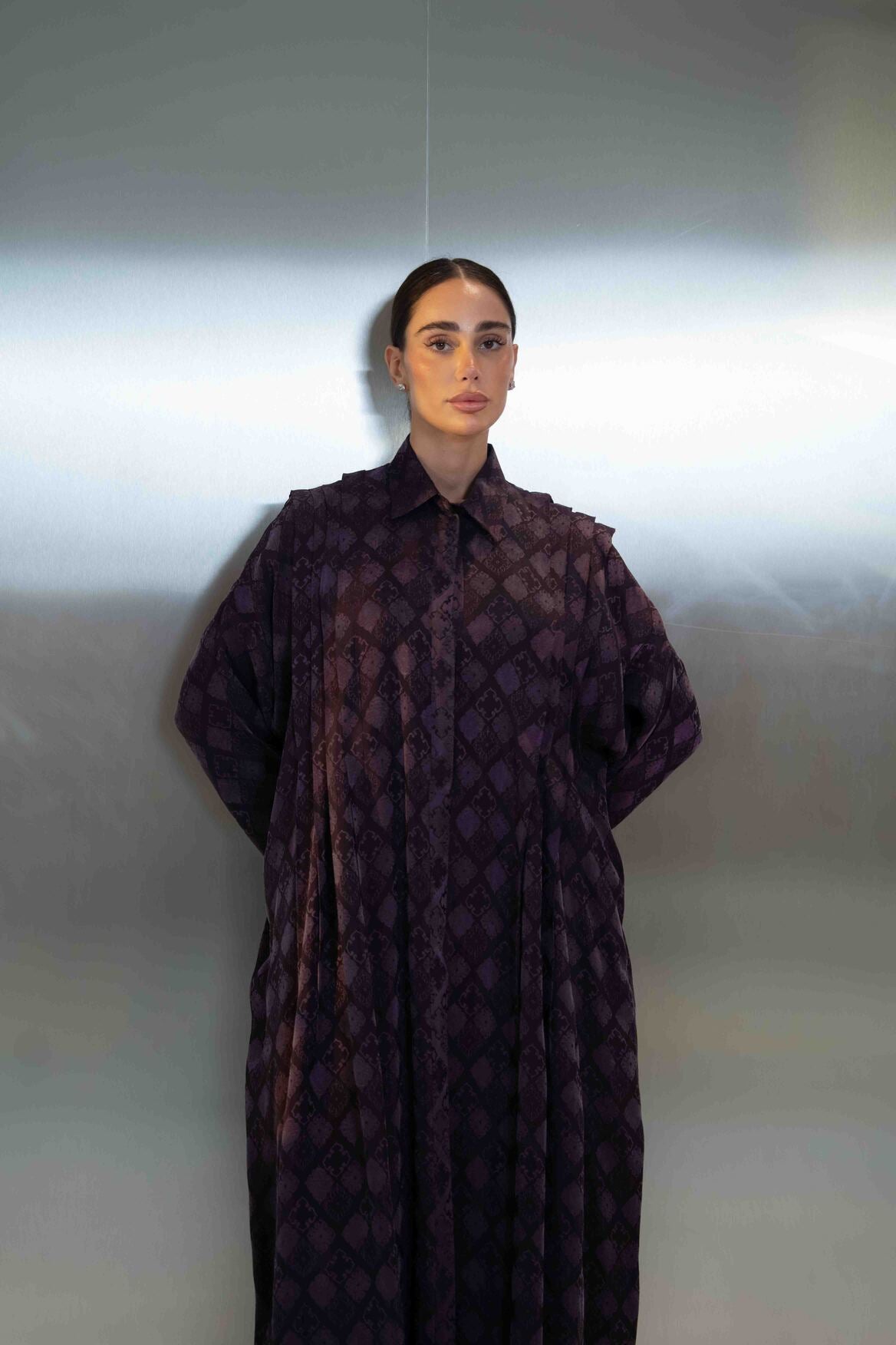Purple Printed Silk Crepe Abaya-2065