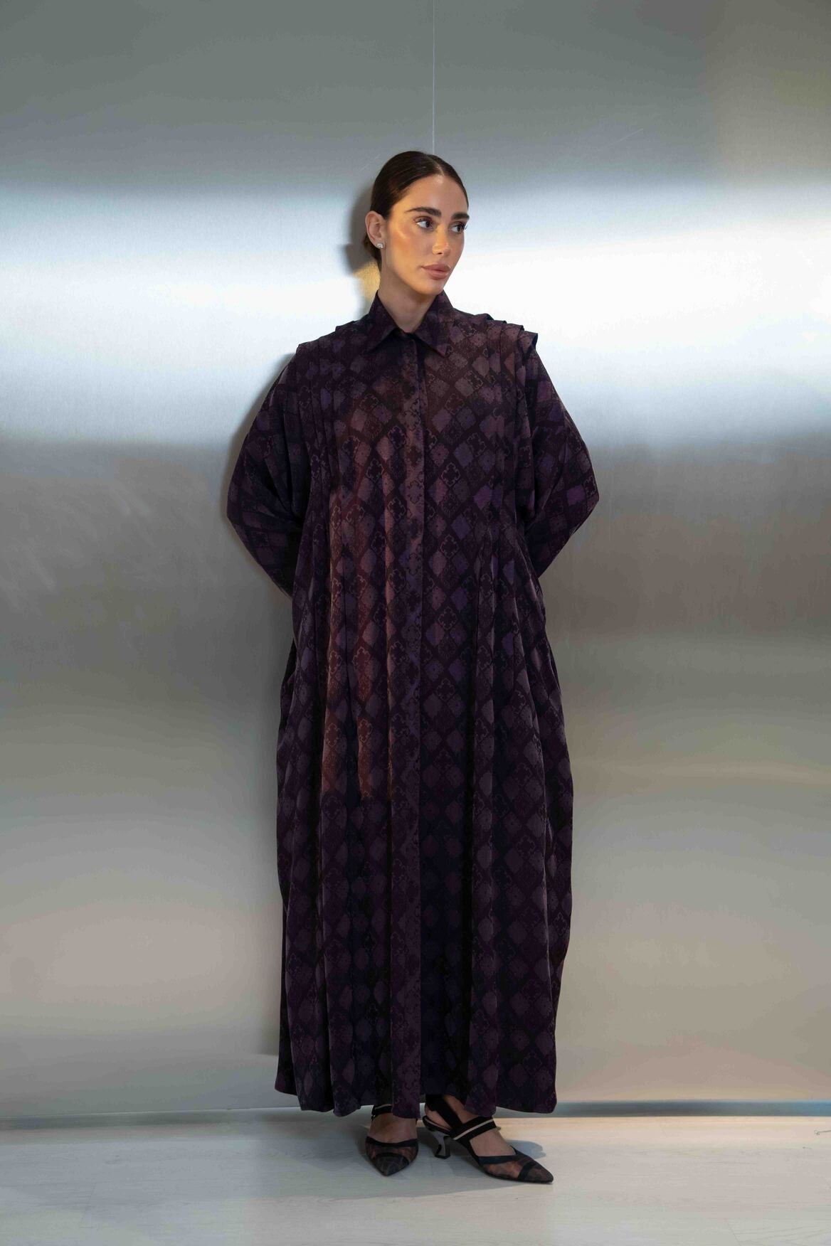 Purple Printed Silk Crepe Abaya-2065