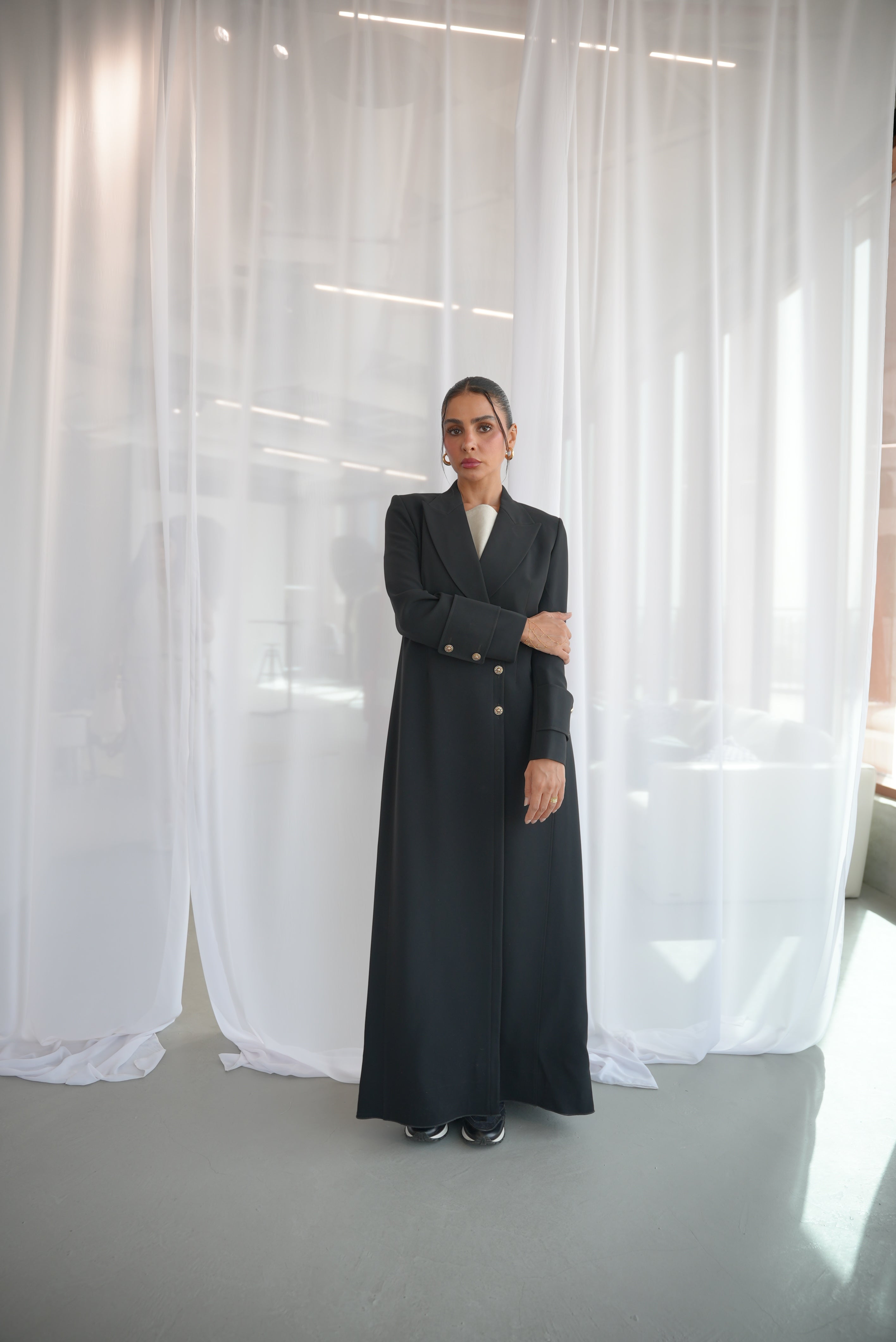 Black Crepe Pleated Abaya-1949
